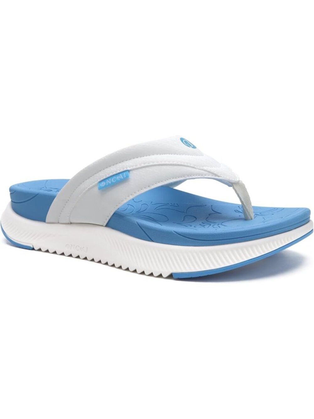 Women's Blue White Orthotic Cushion Flip Flops Recovery Walking Sandals Casual